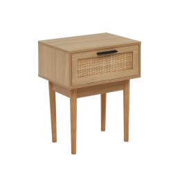Lot de 2 chevets AMANA effet chêne et cannage rotin 40cm