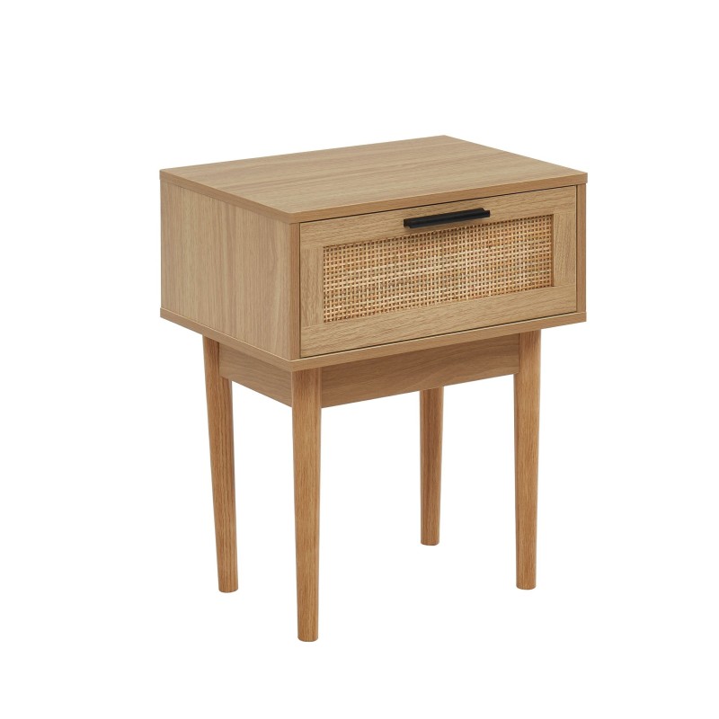 Lot de 2 chevets AMANA effet chêne et cannage rotin 40cm