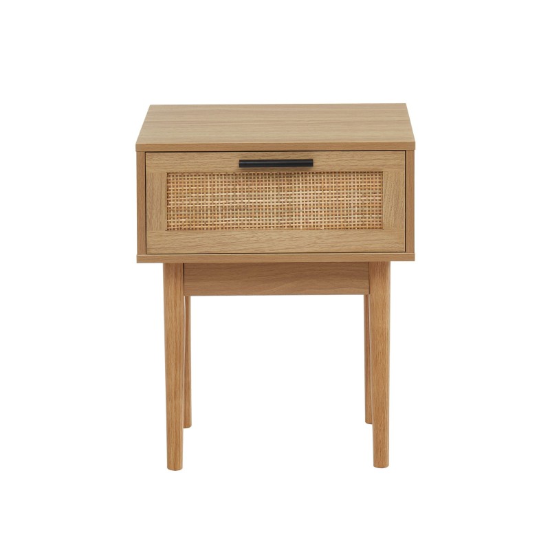 Lot de 2 chevets AMANA effet chêne et cannage rotin 40cm