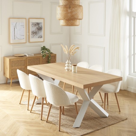 Table à manger PLATON placage chêne et métal blanc 180cm
