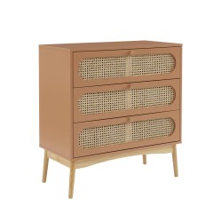 Commode SIXTINE terracotta et cannage rotin 3 tiroirs
