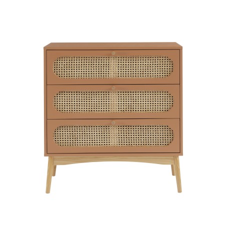 Commode SIXTINE terracotta et cannage rotin 3 tiroirs