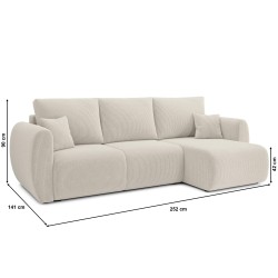 Canapé d'angle REFA convertible velours côtelé beige 4 places