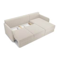 Canapé d'angle LUKA convertible velours côtelé beige 4 places