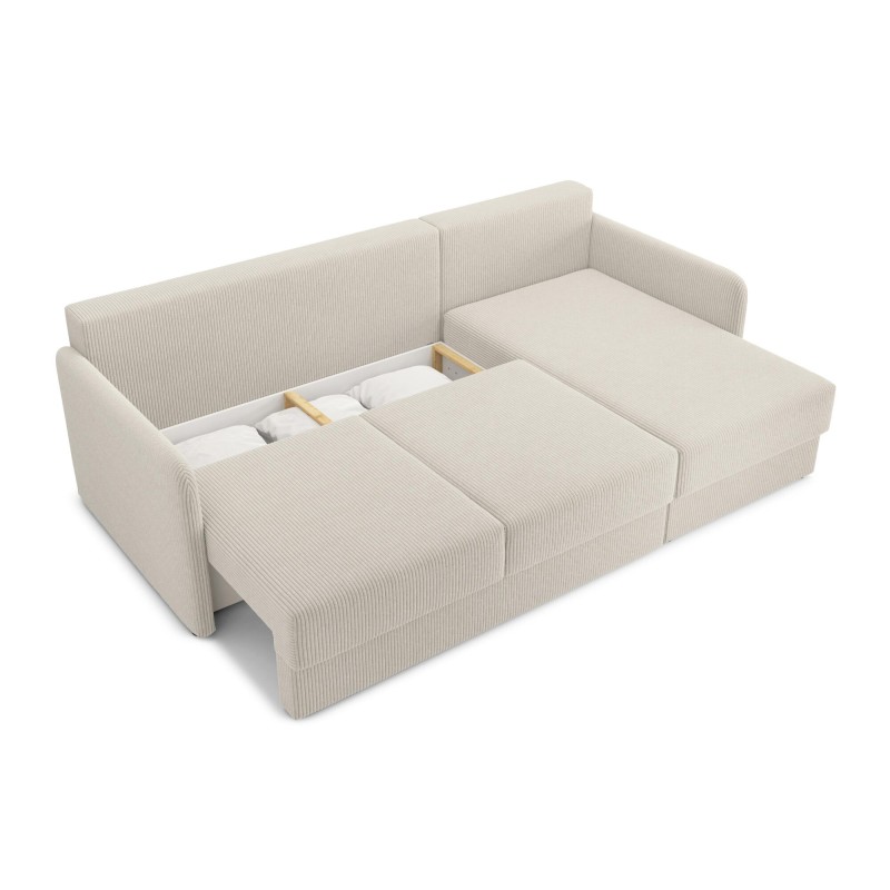 Canapé d'angle LUKA convertible velours côtelé beige 4 places