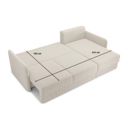 Canapé d'angle LUKA convertible velours côtelé beige 4 places
