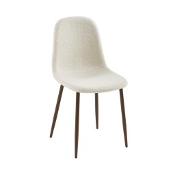Lot de 4 chaises BIRGIT tissu bouclette écru pieds bois foncé