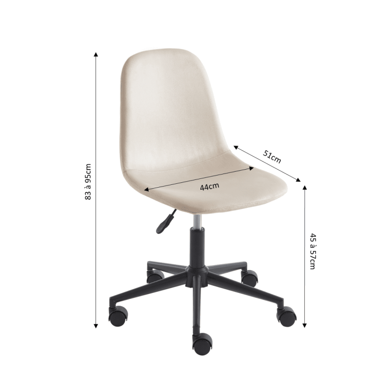 Chaise de bureau LENA velours beige 5 roulettes