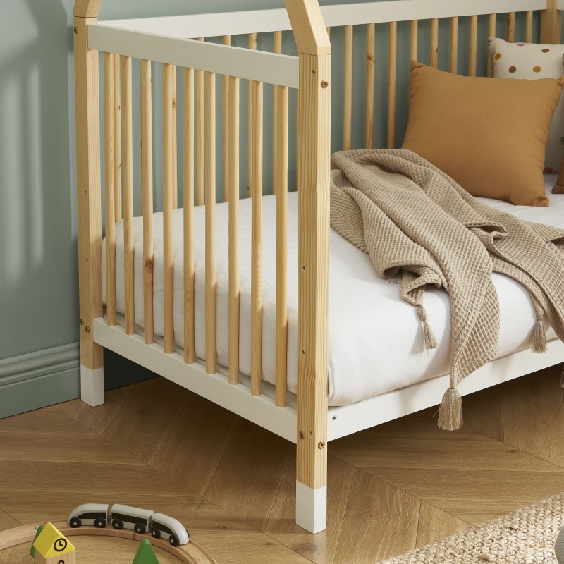 Lit bébé TIPI pin et blanc 70x140 sommier inclus