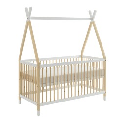 Lit bébé TIPI pin et blanc 70x140 sommier inclus
