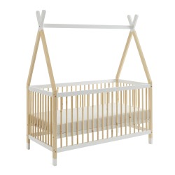 Lit bébé TIPI pin et blanc 70x140 sommier inclus