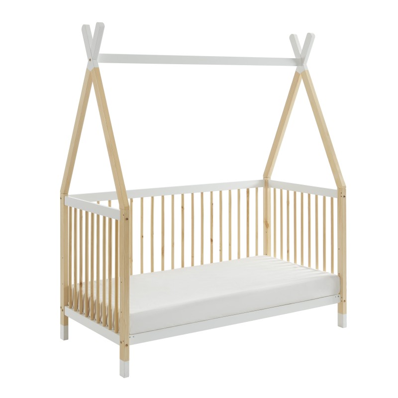 Lit bébé TIPI pin et blanc 70x140 sommier inclus