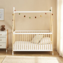 Lit bébé TIPI pin et blanc 70x140 sommier inclus
