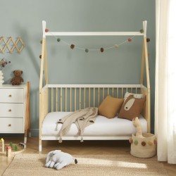 Lit bébé TIPI pin et blanc 70x140 sommier inclus