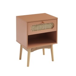 Table de chevet SIXTINE terracotta et cannage rotin 40cm