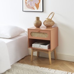 Table de chevet SIXTINE terracotta et cannage rotin 40cm