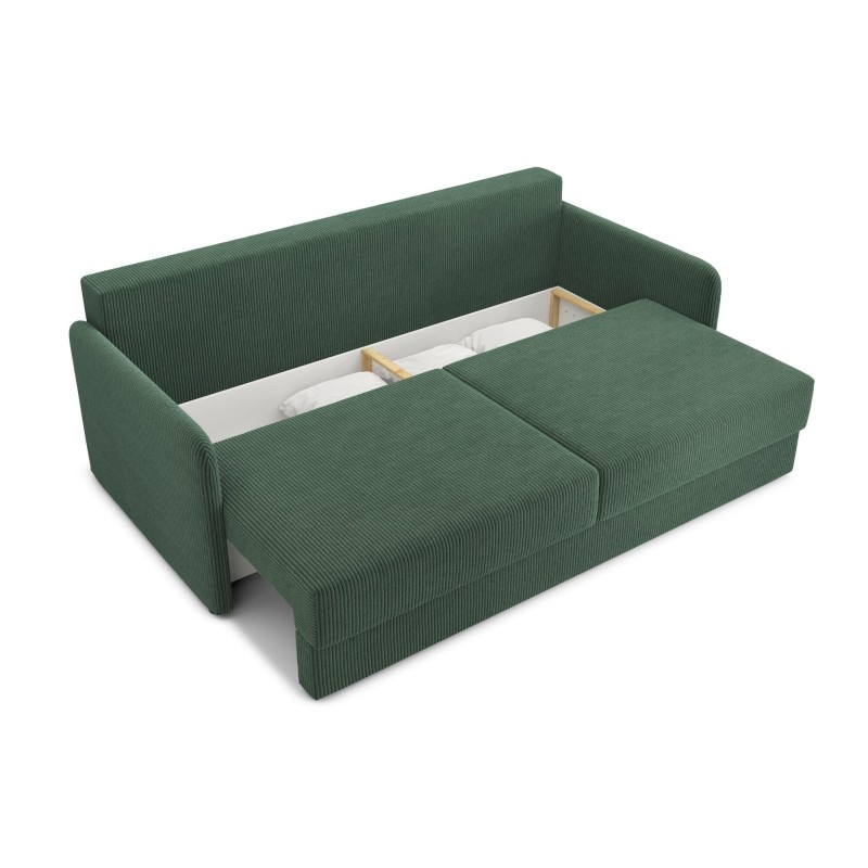 Canapé droit LUKA convertible velours côtelé vert 3 places