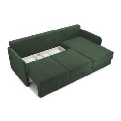 Canapé d'angle LUKA convertible velours côtelé vert 4 places