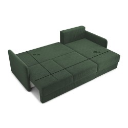Canapé d'angle LUKA convertible velours côtelé vert 4 places