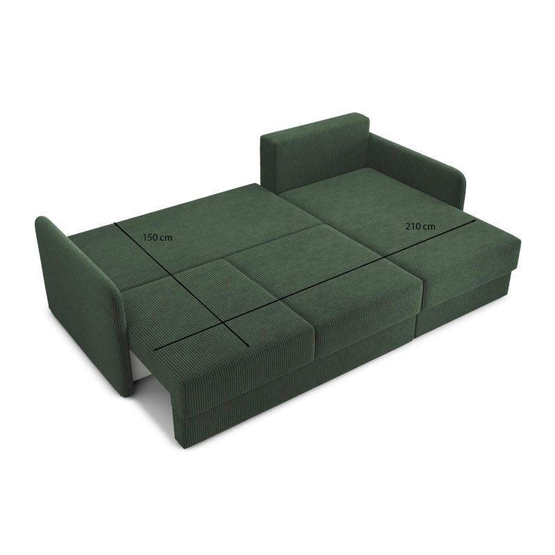 Canapé d'angle LUKA convertible velours côtelé vert 4 places