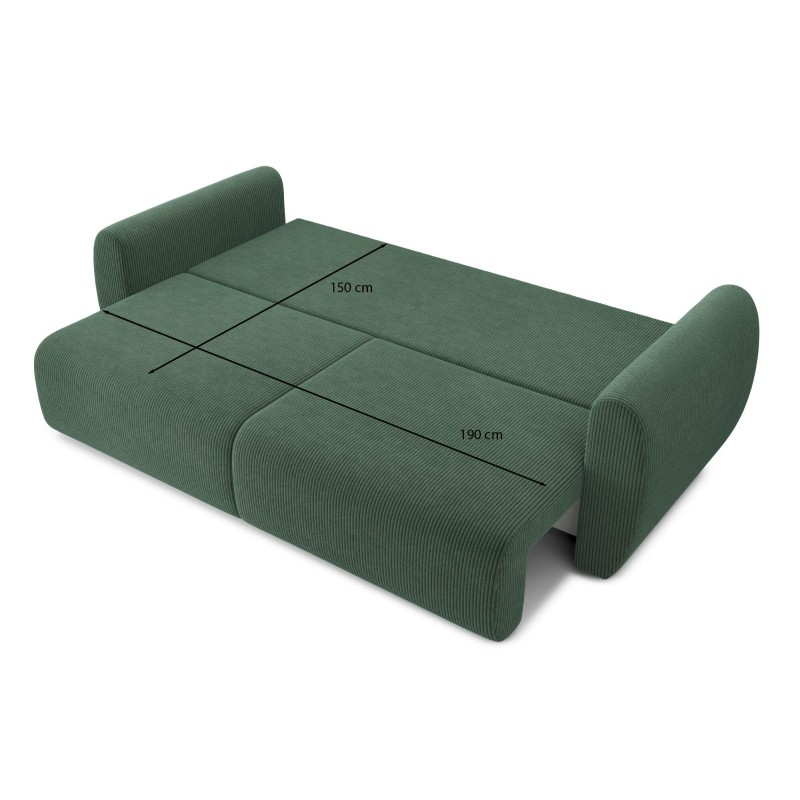 Canapé droit REFA convertible velours côtelé vert 3 places