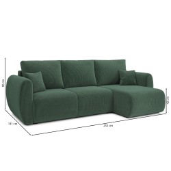 Canapé d'angle REFA convertible velours côtelé vert 4 places