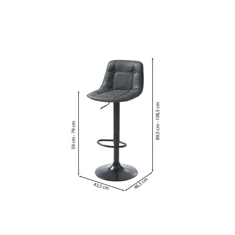 Lot de 2 tabourets TOM en PU noir avec pieds noir