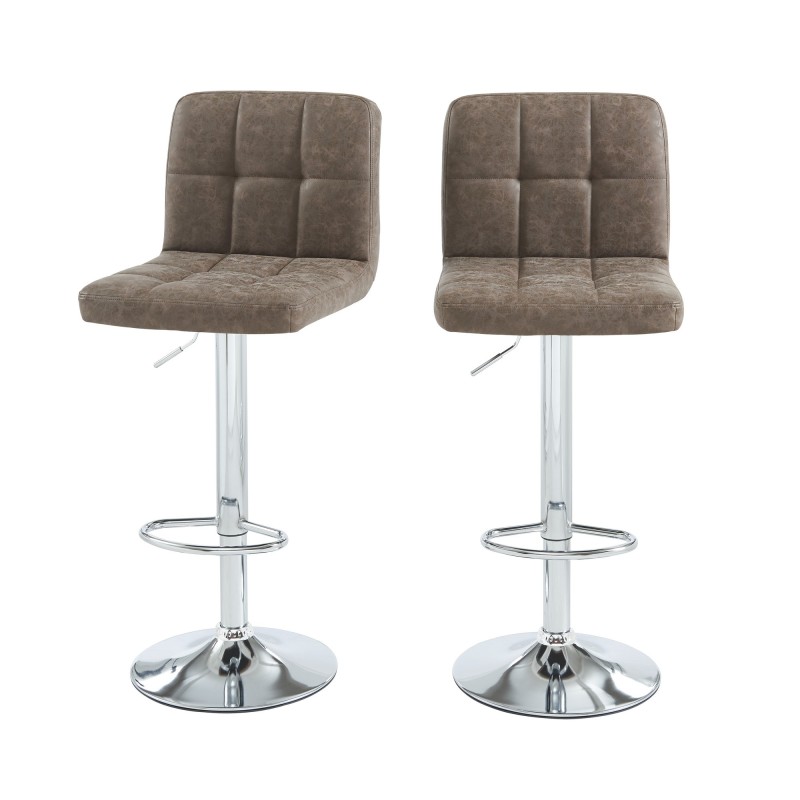 Lot de 2 tabourets GARY en PU marron avec pieds argenté