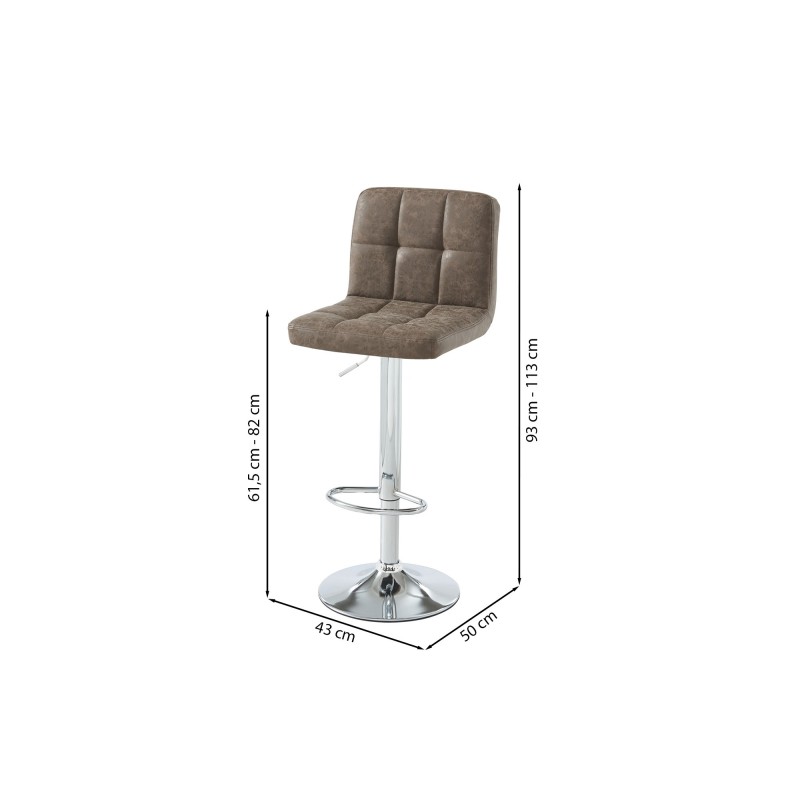 Lot de 2 tabourets GARY en PU marron avec pieds argenté