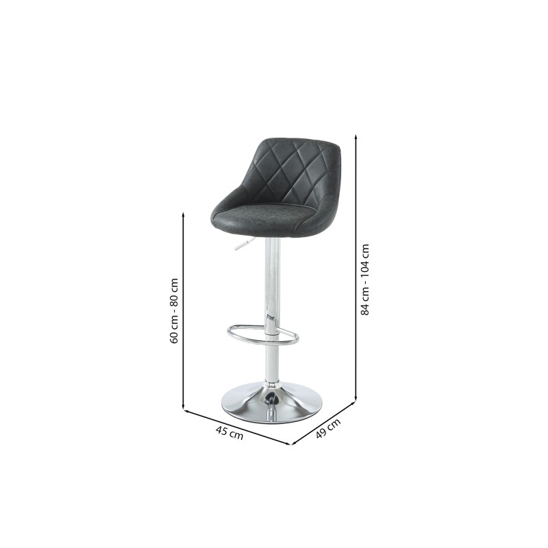 Lot de 2 tabourets MATT en PU noir avec pieds argenté