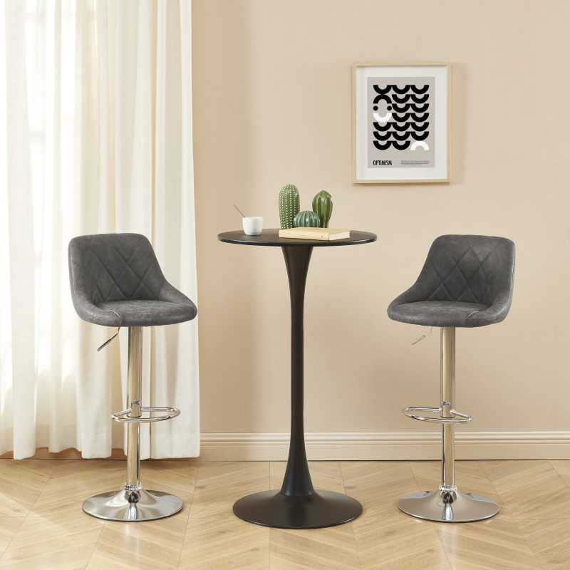 Lot de 2 tabourets MATT en PU gris avec pieds argenté
