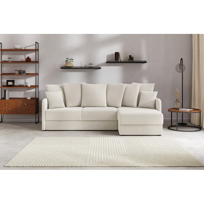 Canapé d'angle LUKA convertible velours côtelé beige 4 places
