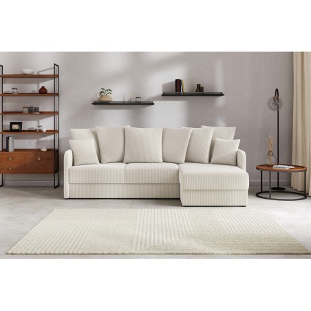Canapé d'angle LUKA convertible velours côtelé beige 4 places
