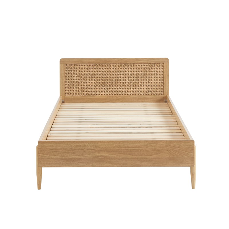 Lit enfant PABLO cannage rotin et effet bois90x190 sommier inclus