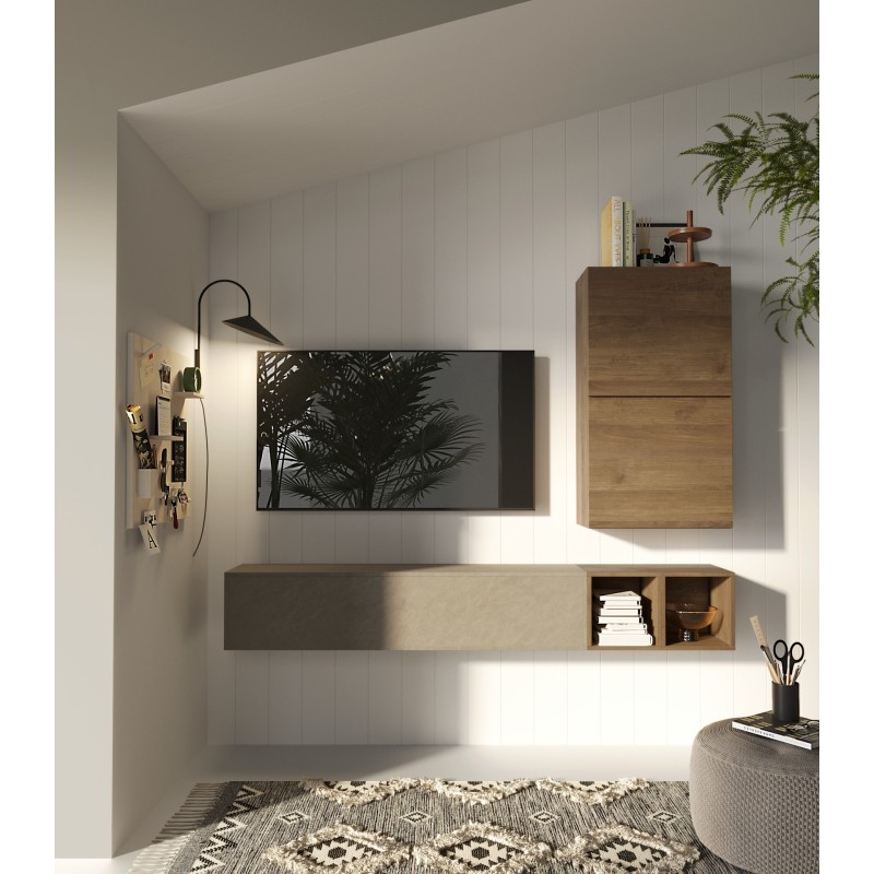 Lot 2 étagères murales MARINA effet bois foncé 28cm