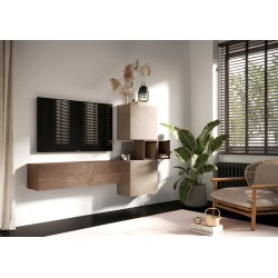 Lot 2 étagères murales MARINA effet bois foncé 28cm