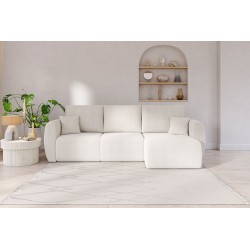 Canapé d'angle REFA convertible tissu bouclette blanc 4 places