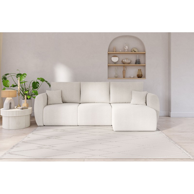 Canapé d'angle REFA convertible tissu bouclette blanc 4 places