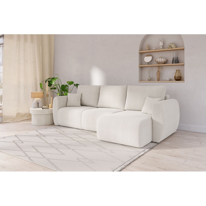 Canapé d'angle REFA convertible tissu bouclette blanc 4 places