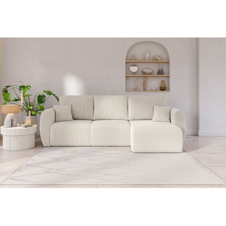 Canapé d'angle REFA convertible velours côtelé beige 4 places