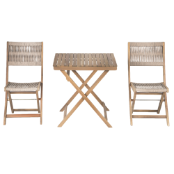 Ensemble repas AMILA 2 places en bois d'acacia blanchi 100% FSC et corde beige