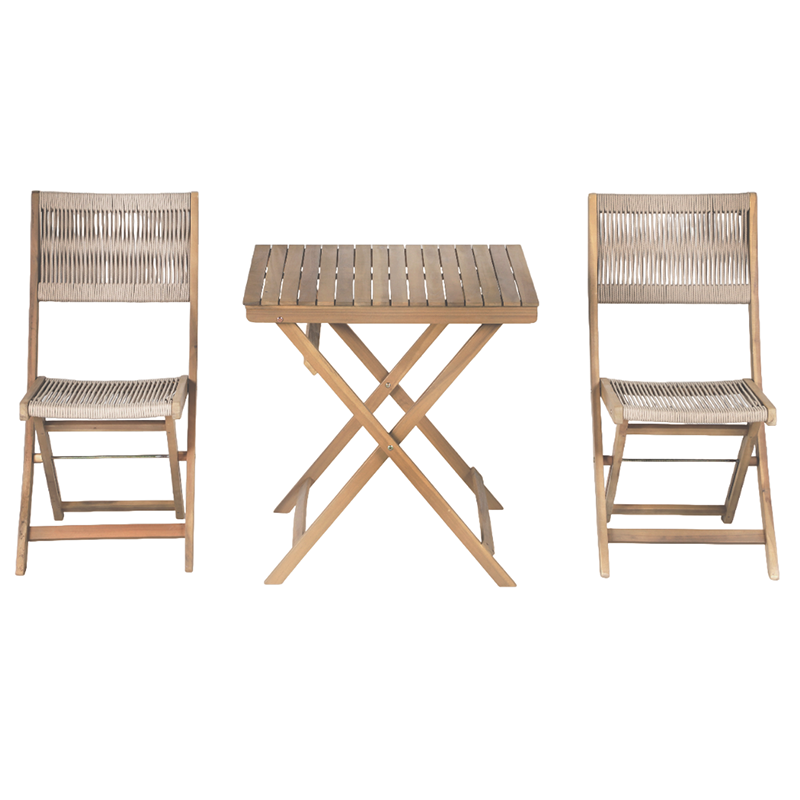 Ensemble repas AMILA 2 places en bois d'acacia blanchi 100% FSC et corde beige