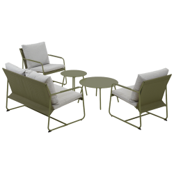 Salon de jardin PANTONE en acier kaki et coussins girs clair