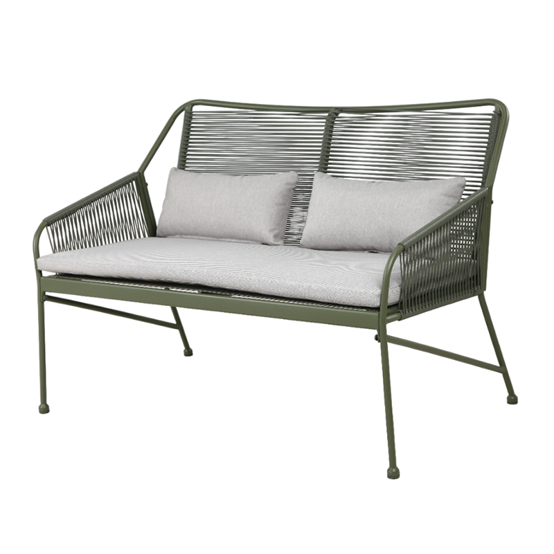 Salon de jardin ANA 4 places en acier KAKI coussins gris clair