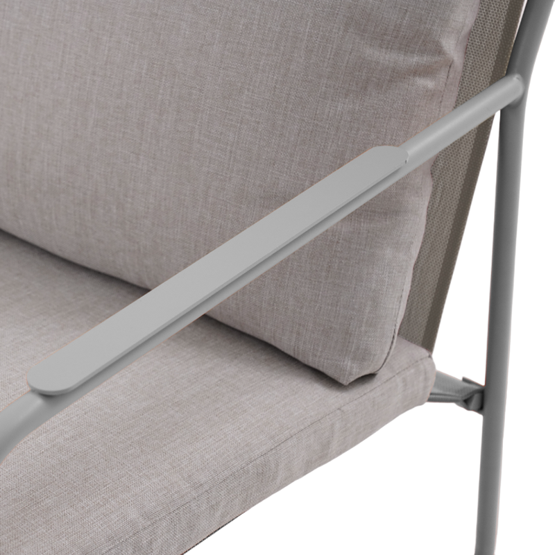 Salon de jardin PANTONE 4 places en acier gris et coussins girs clair