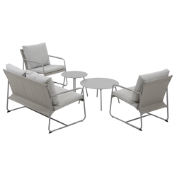 Salon de jardin PANTONE 4 places en acier gris et coussins girs clair