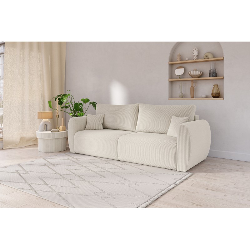 Canapé droit REFA convertible velours côtelé beige 3 places