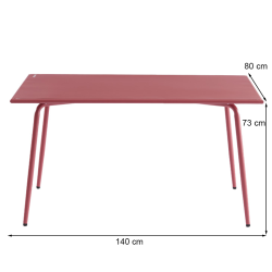 Table de jardin PANTONE en acier rouge indien 140x80 cm
