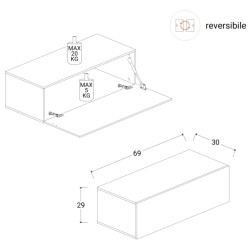 Rangement mural MARINA effet bois foncéL69 x P30 x H29