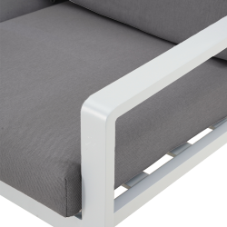 Salon de jardin DINA 5 places aluminium blanc et coussins gris clair